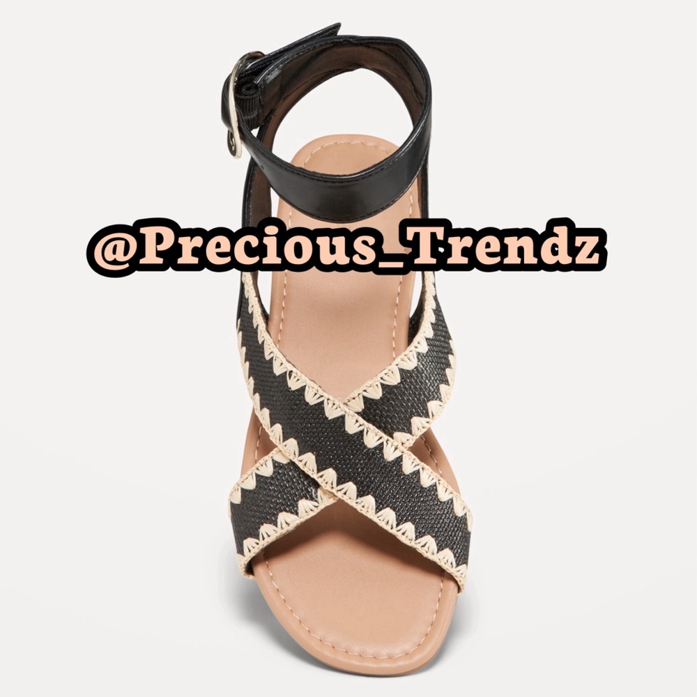 Old Navy Faux-Leather Cross-Strap Buckle Sandals for Women Size 6